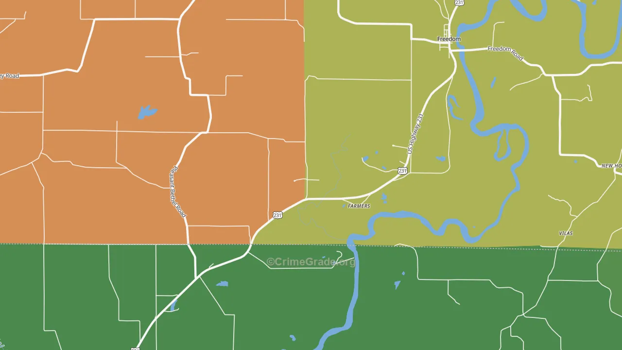 Farmers, IN Map of Drug-Related Crime Rates