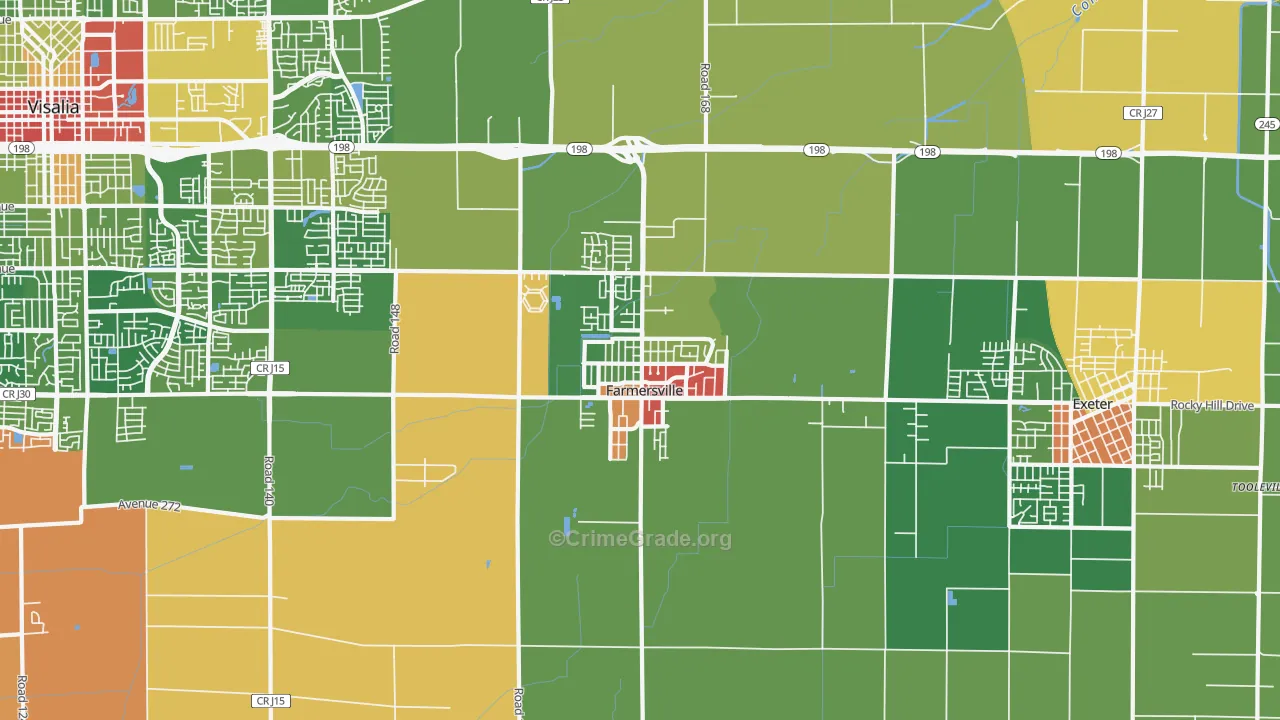Farmersville, CA Map of Drug-Related Crime Rates