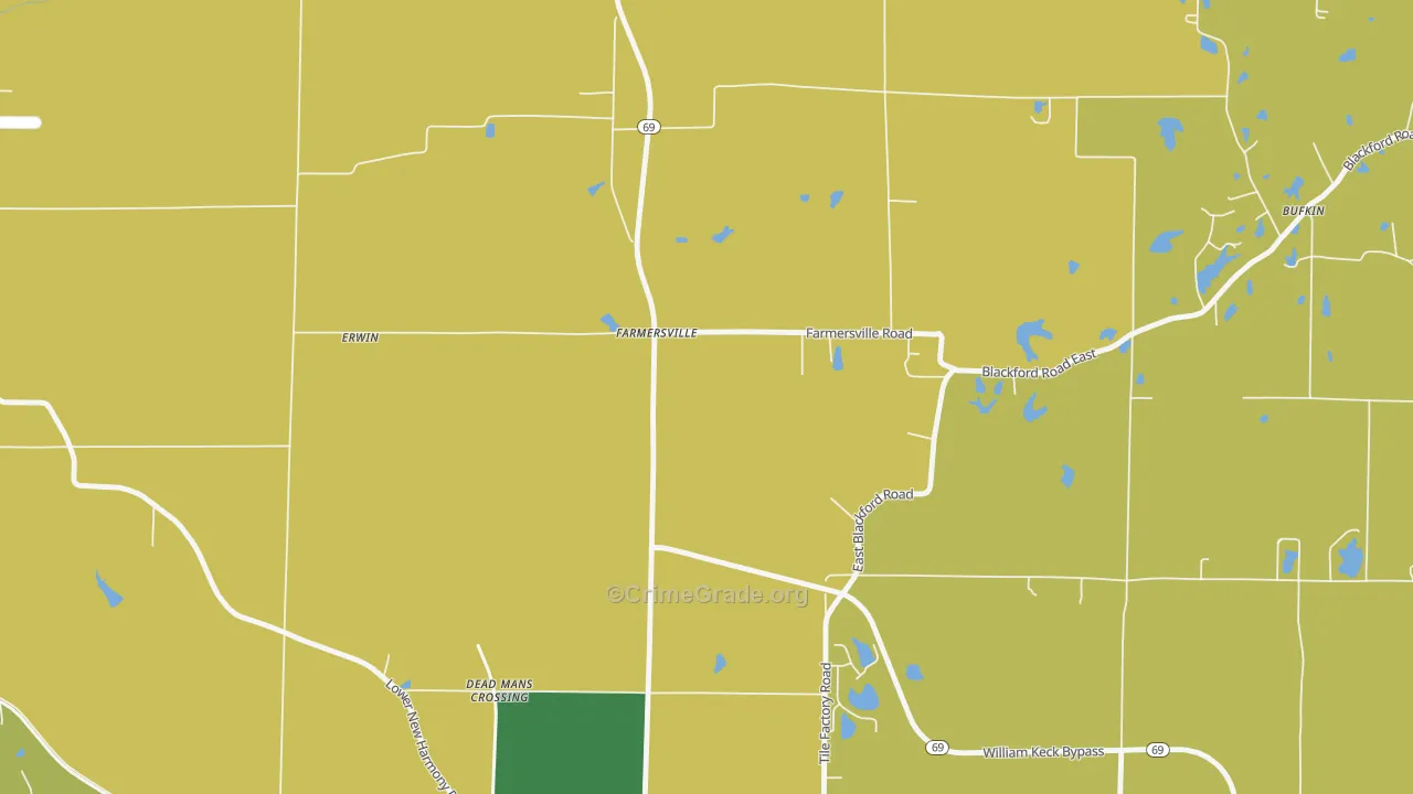 Farmersville, IN Map of Drug-Related Crime Rates