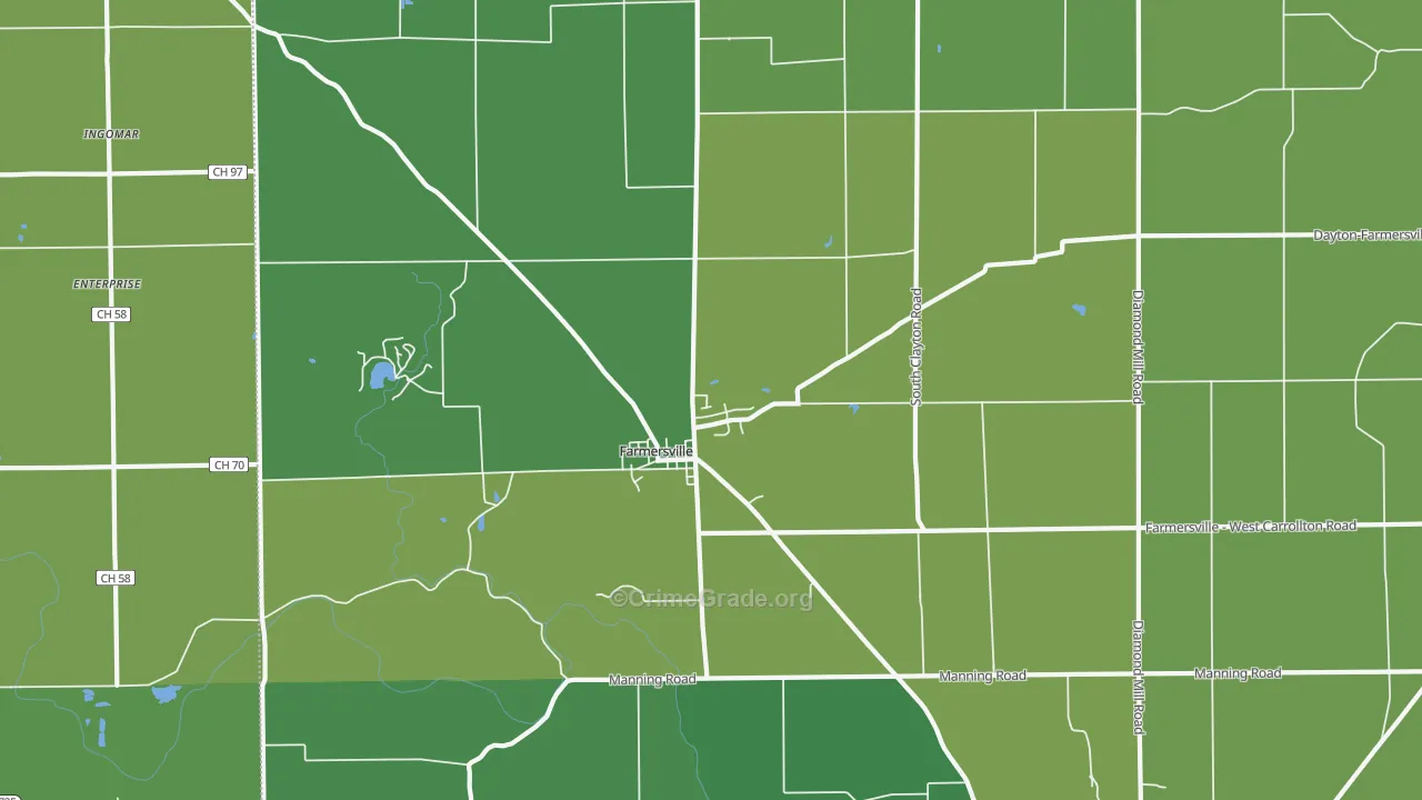Farmersville, OH Map of Drug-Related Crime Rates