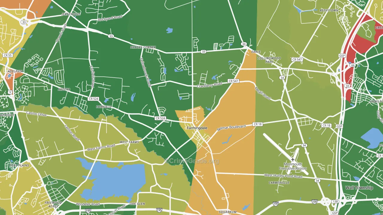 Farmingdale, NJ Map of Drug-Related Crime Rates