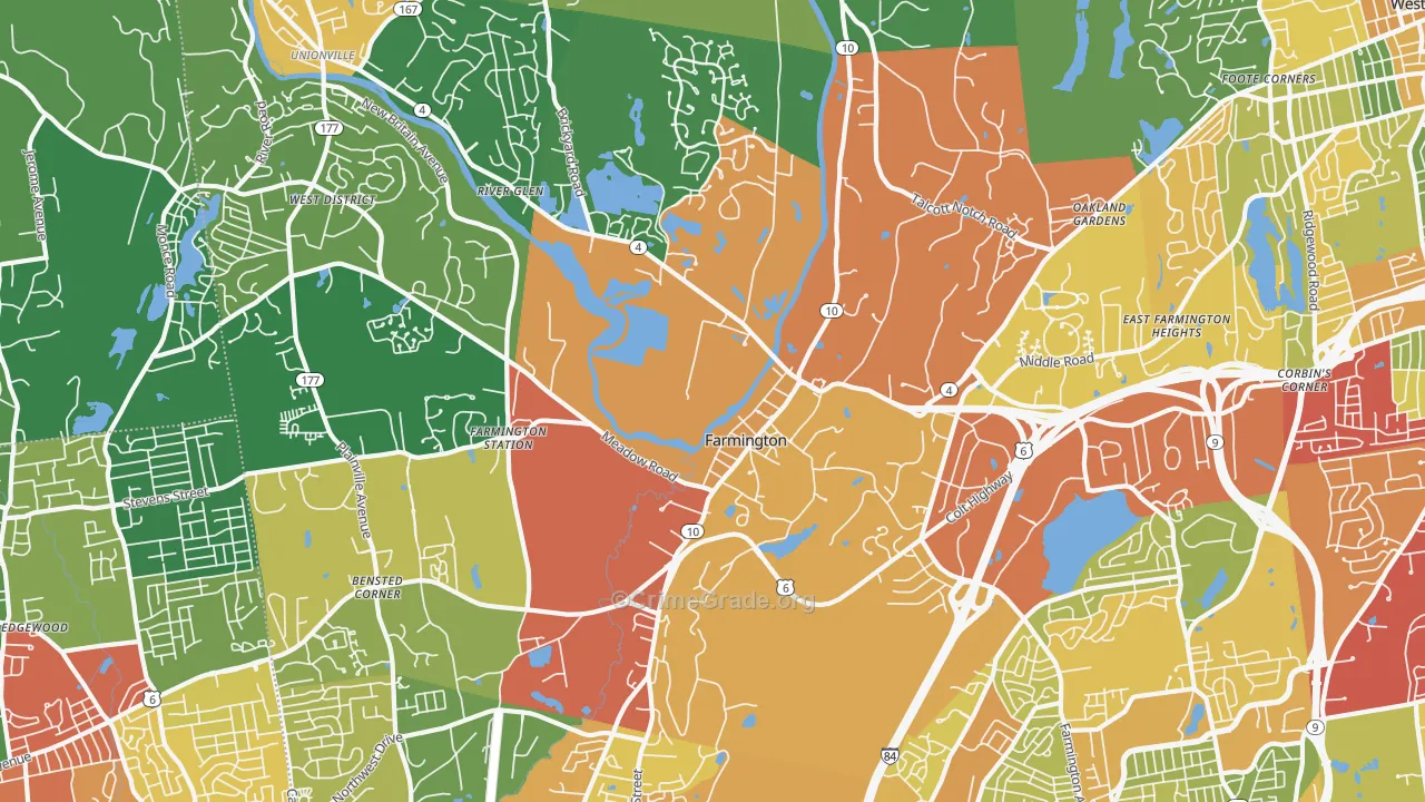 Farmington, CT Map of Drug-Related Crime Rates