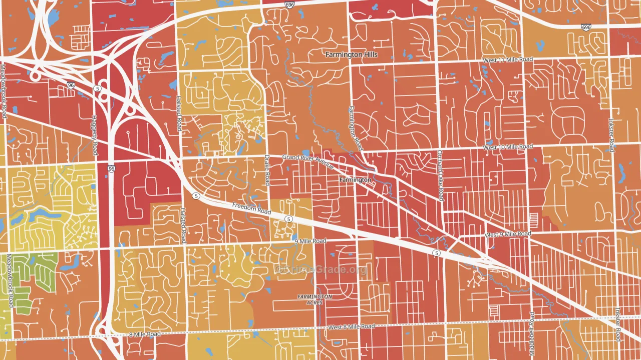 Farmington, MI Map of Drug-Related Crime Rates