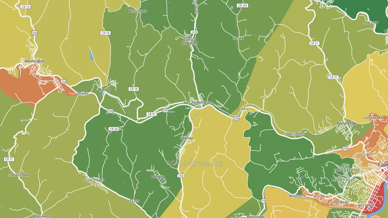 Farmington, WV Map of Drug-Related Crime Rates