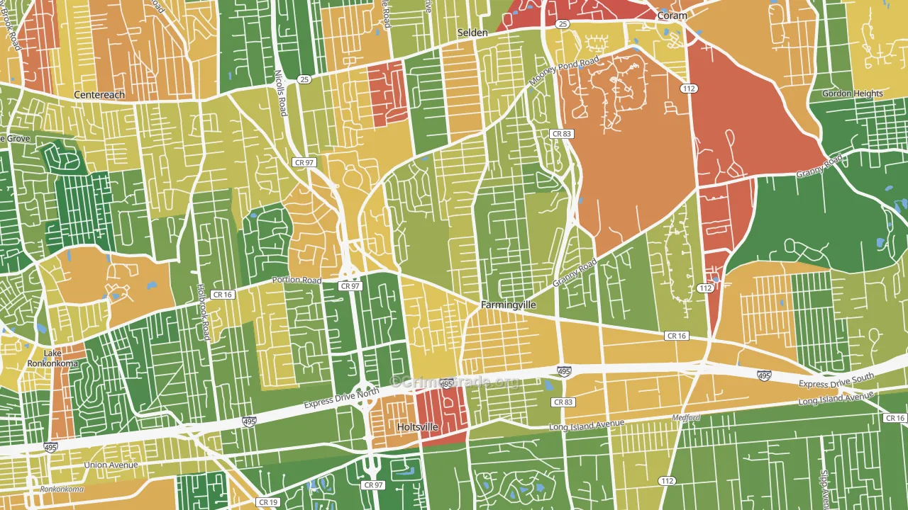 Farmingville, NY Map of Drug-Related Crime Rates