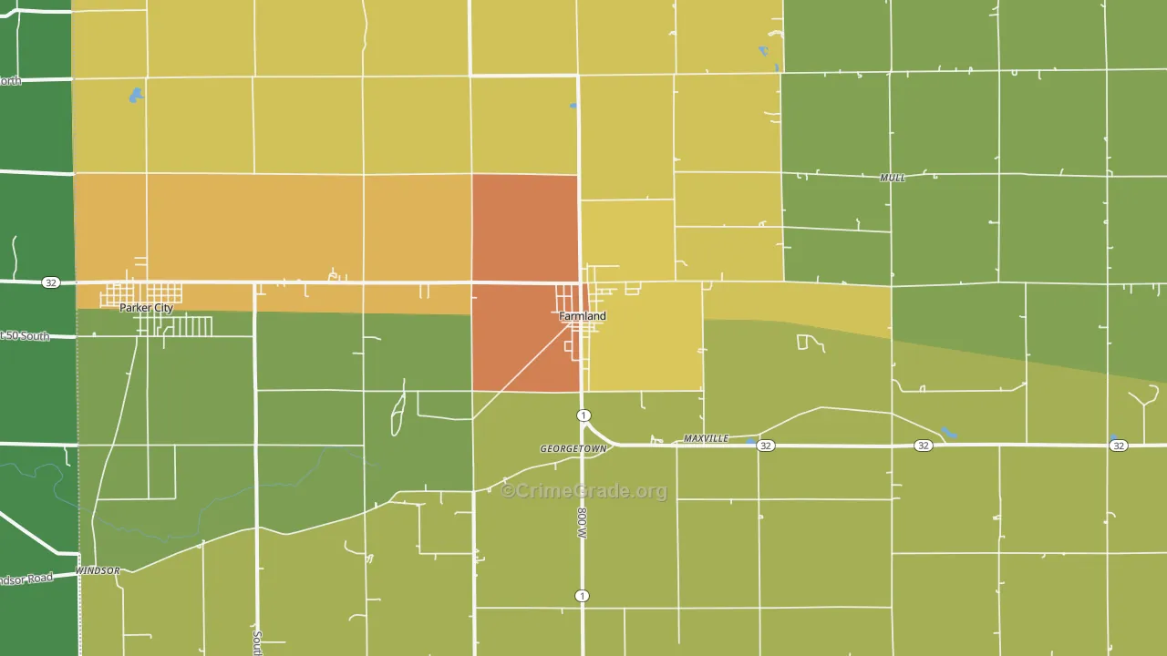 Farmland, IN Map of Drug-Related Crime Rates