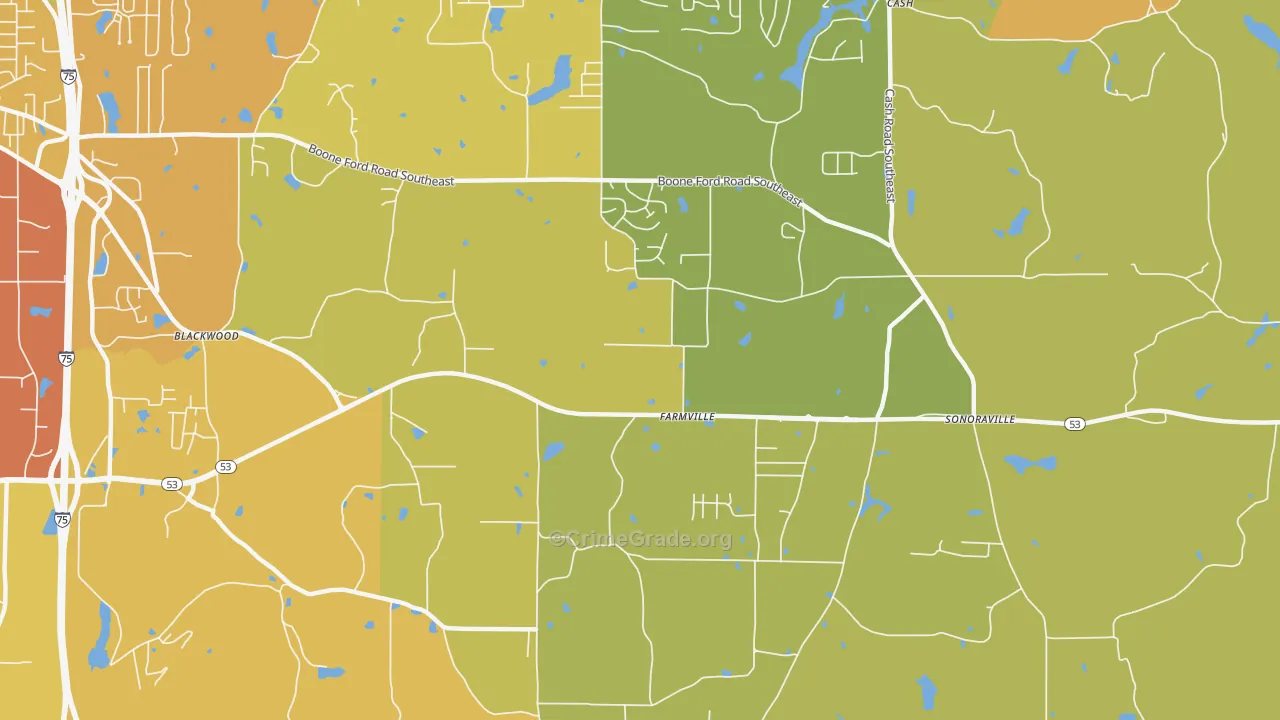 Farmville, GA Map of Drug-Related Crime Rates