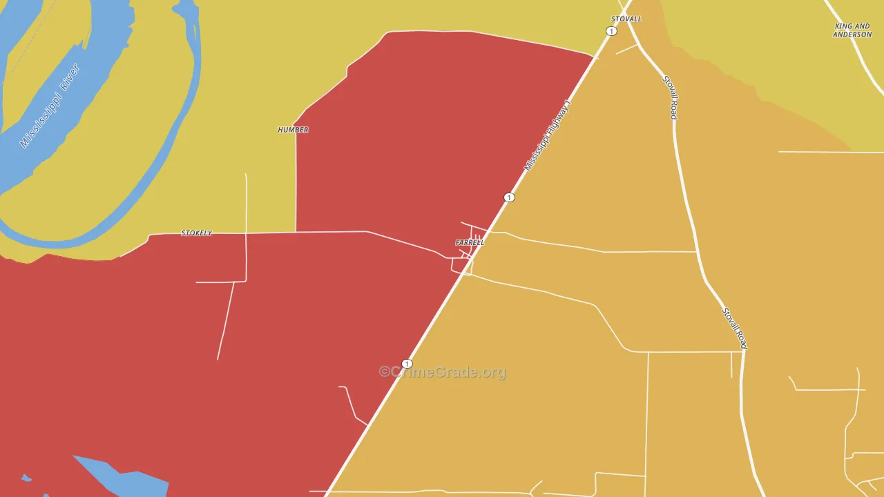 Farrell, MS Map of Drug-Related Crime Rates
