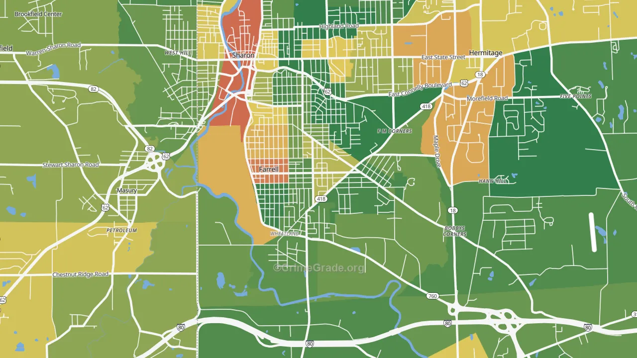 Farrell, PA Map of Drug-Related Crime Rates