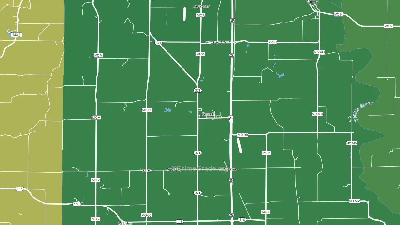 Faucett, MO Map of Drug-Related Crime Rates