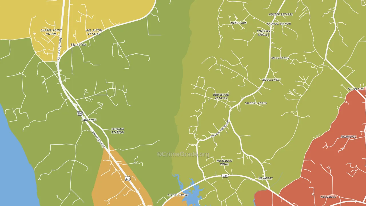 Faulkner, MD Map of Drug-Related Crime Rates