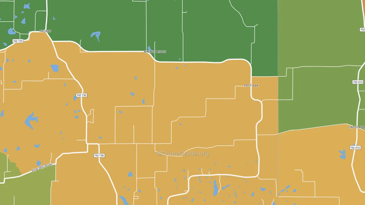 Faulkner, TX Map of Drug-Related Crime Rates
