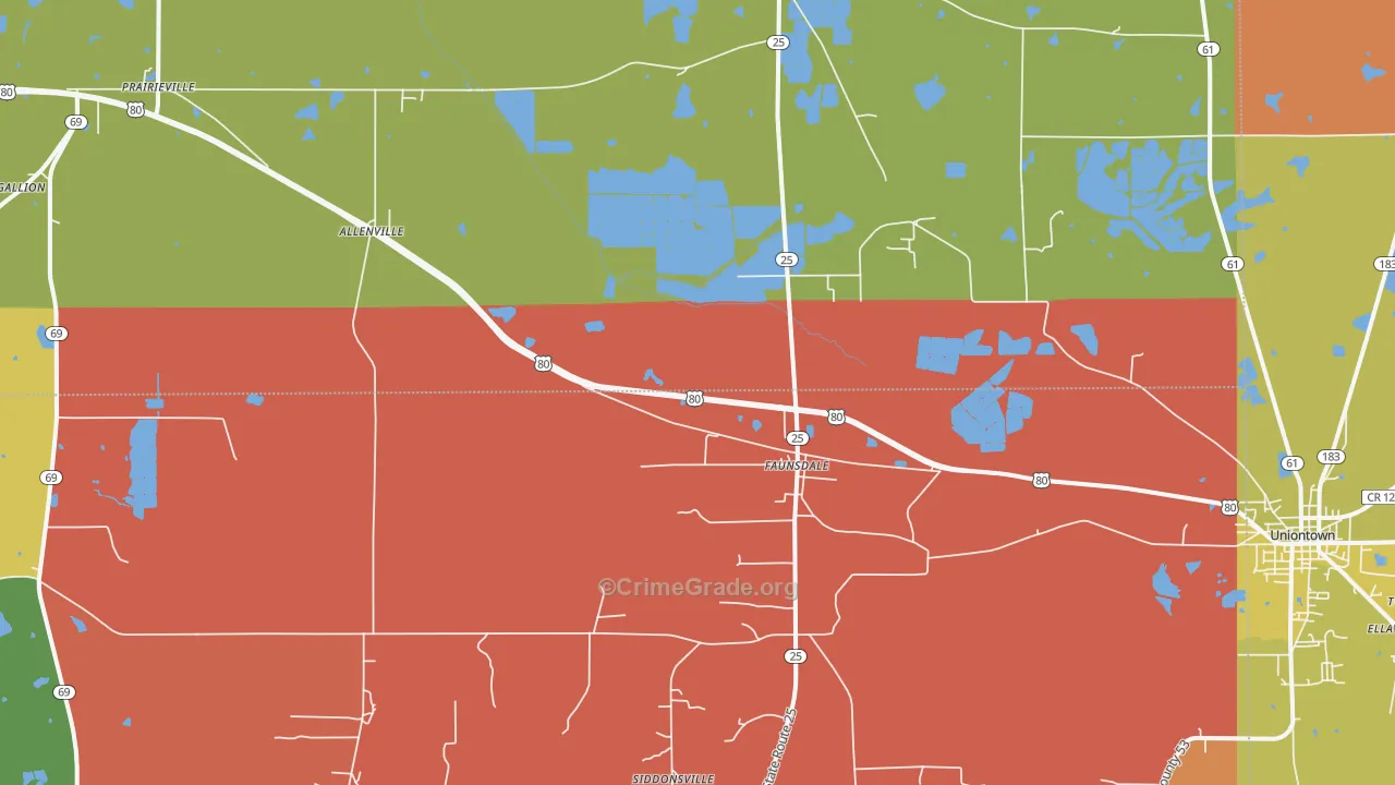Faunsdale, AL Map of Drug-Related Crime Rates
