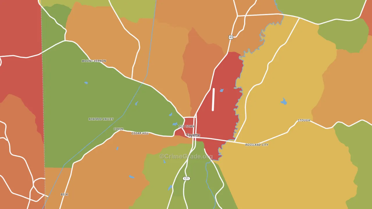 Fayette, AL Map of Drug-Related Crime Rates