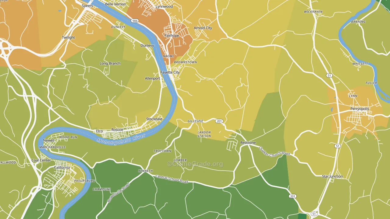 Fayette City, PA Map of Drug-Related Crime Rates