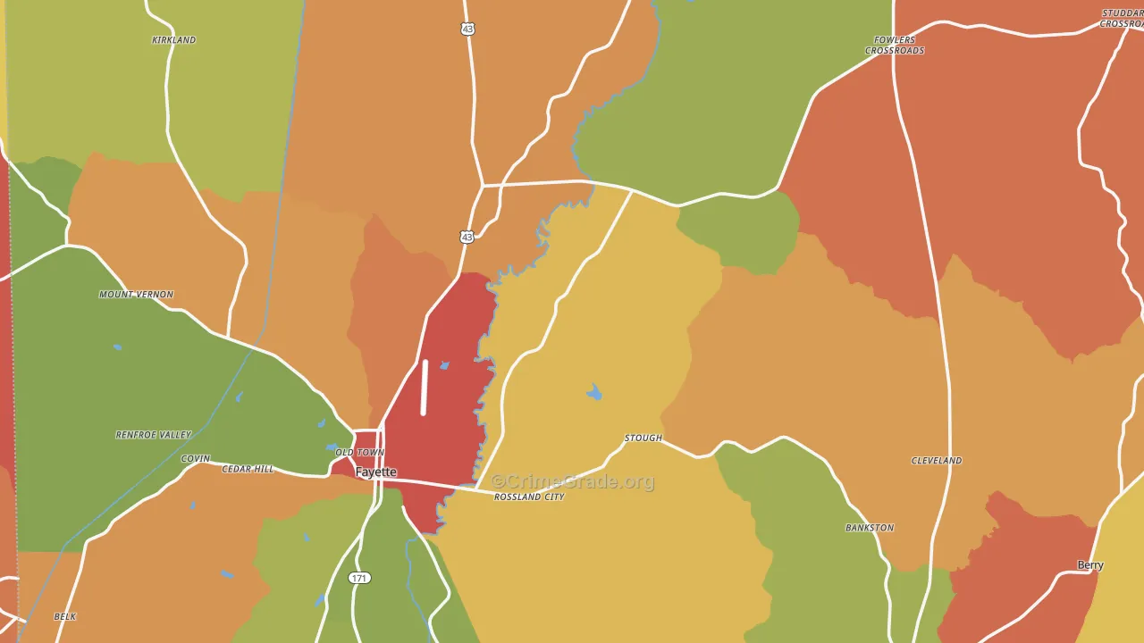 Fayette County, AL Map of Drug-Related Crime Rates