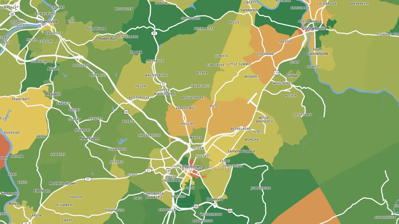 Fayette County, PA Map of Drug-Related Crime Rates