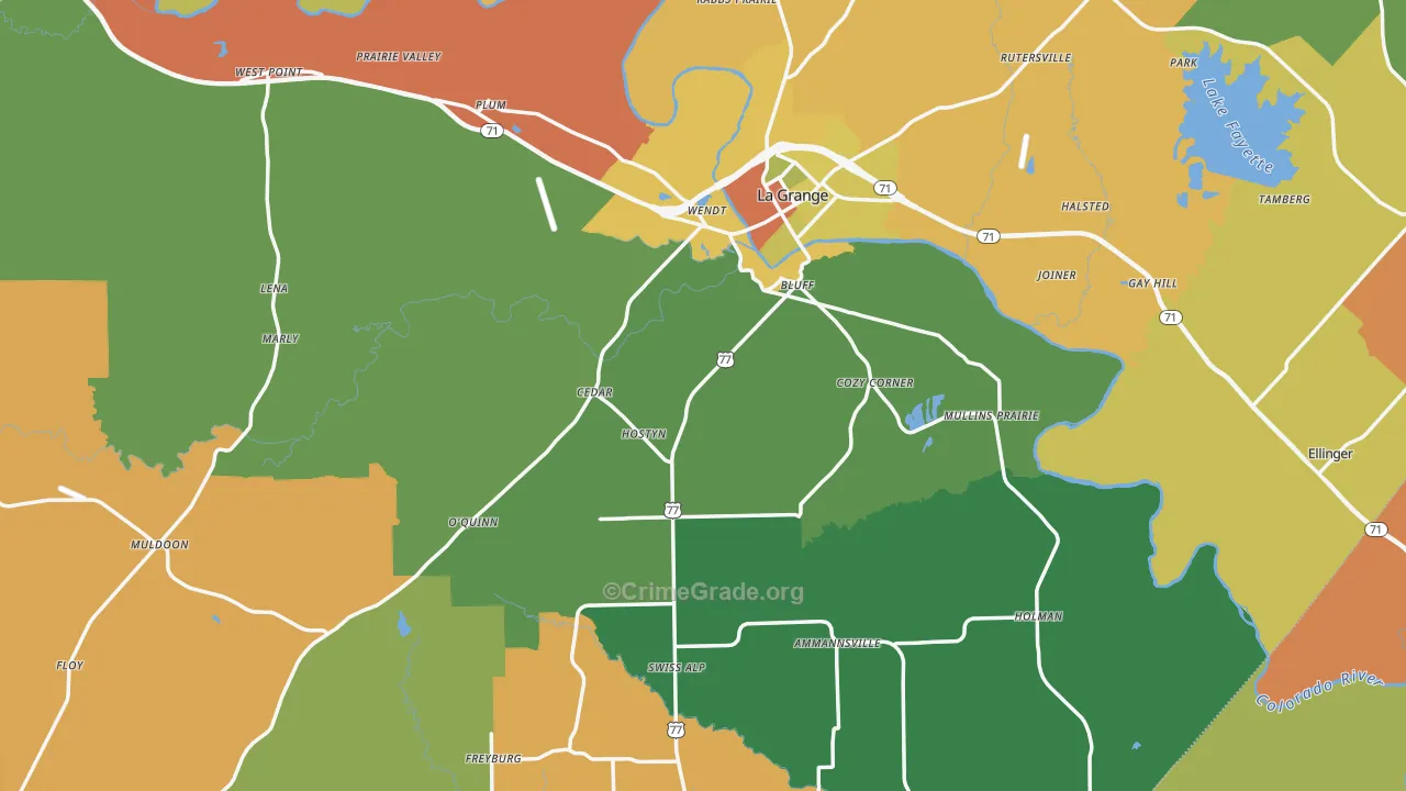 Fayette County, TX Map of Drug-Related Crime Rates