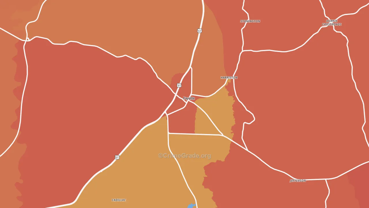 Fayette, MS Map of Drug-Related Crime Rates