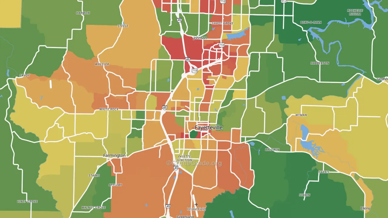 Fayetteville, AR Map of Drug-Related Crime Rates