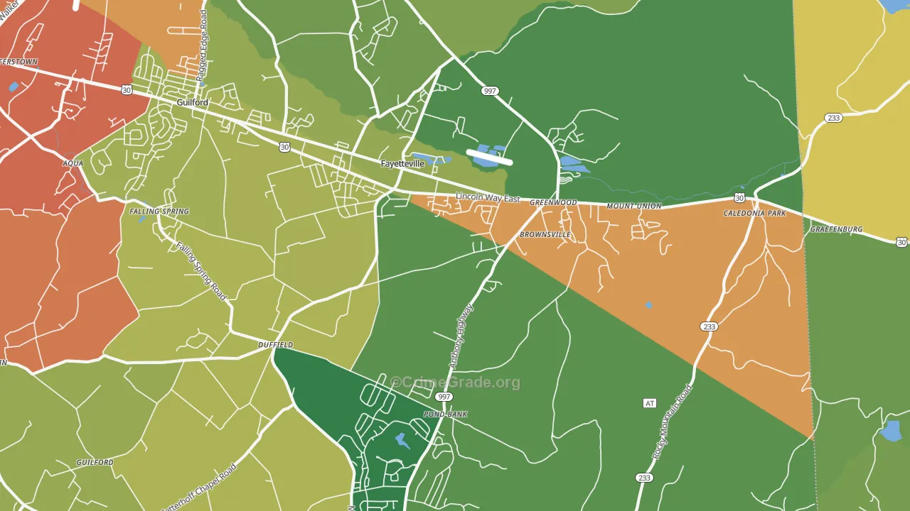 Fayetteville, PA Map of Drug-Related Crime Rates