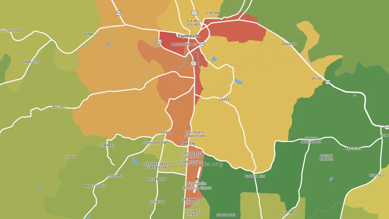 Fayetteville, TN Map of Drug-Related Crime Rates