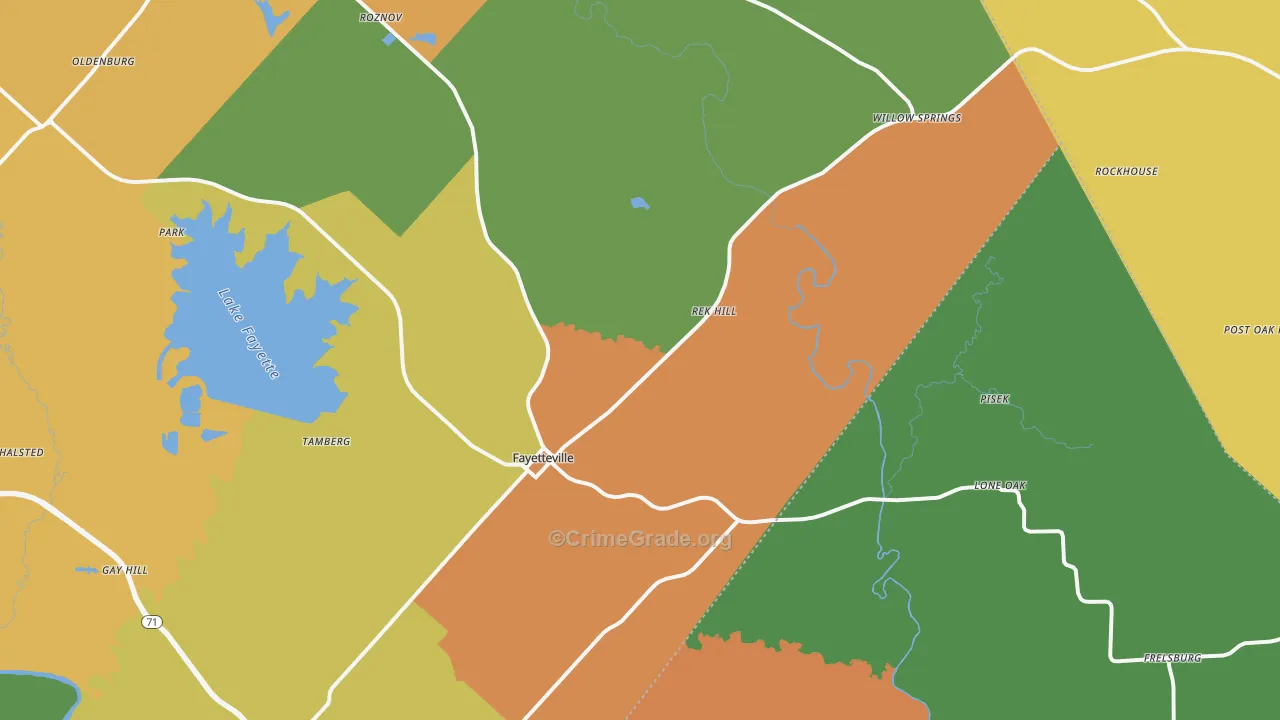 Fayetteville, TX Map of Drug-Related Crime Rates