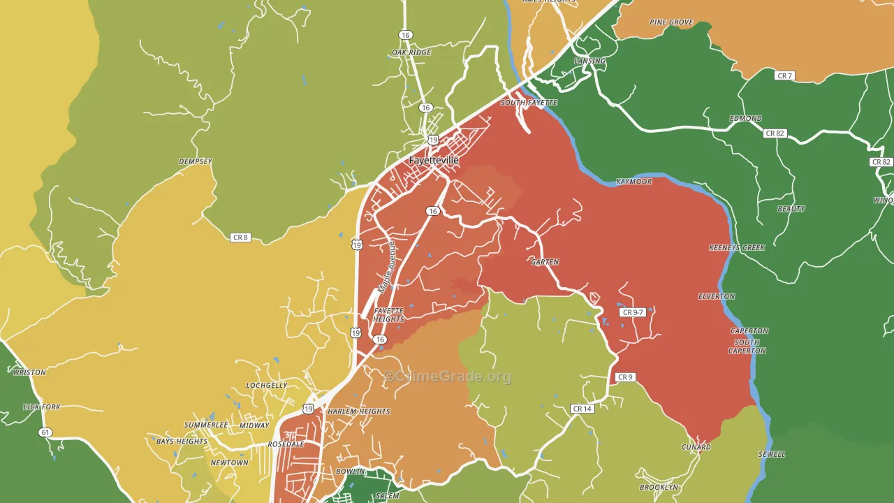 Fayetteville, WV Map of Drug-Related Crime Rates