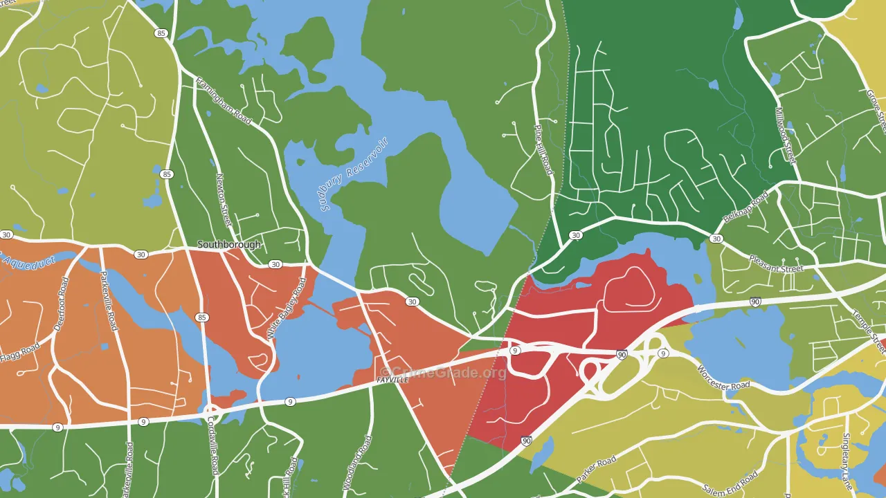 Fayville, MA Map of Drug-Related Crime Rates