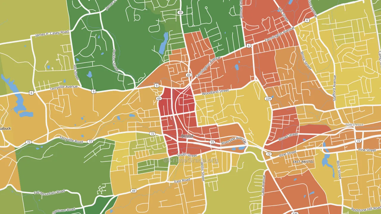 Federal Hill Historic District, Bristol, CT Map of Drug-Related Crime Rates