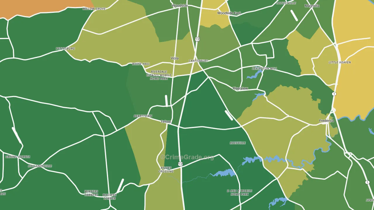 Felton, DE Map of Drug-Related Crime Rates