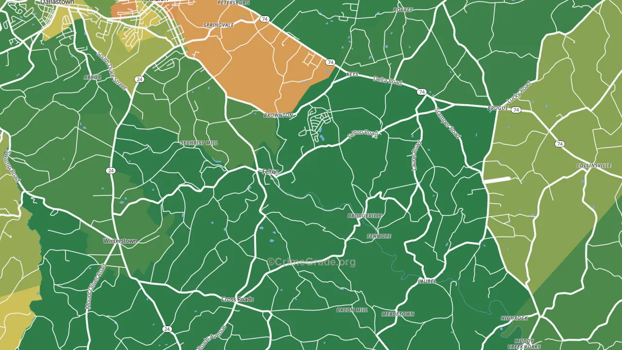 Felton, PA Map of Drug-Related Crime Rates