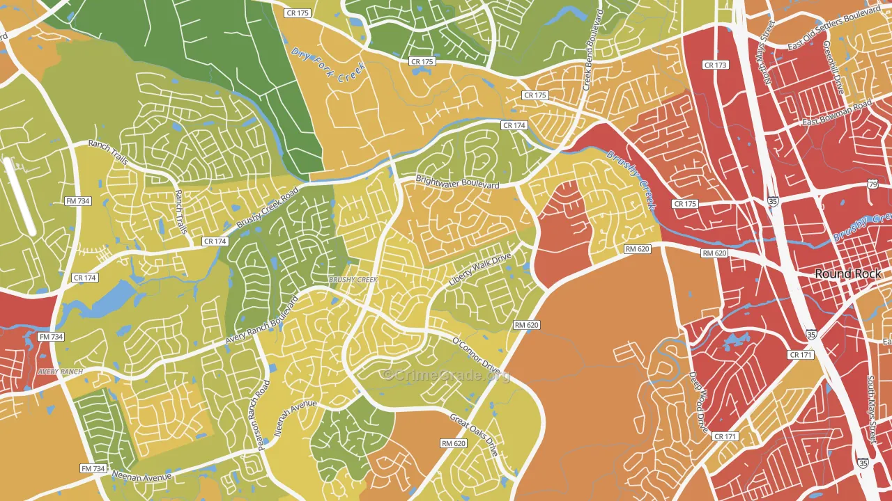 Fern Bluff, Brushy Creek, TX Map of Drug-Related Crime Rates