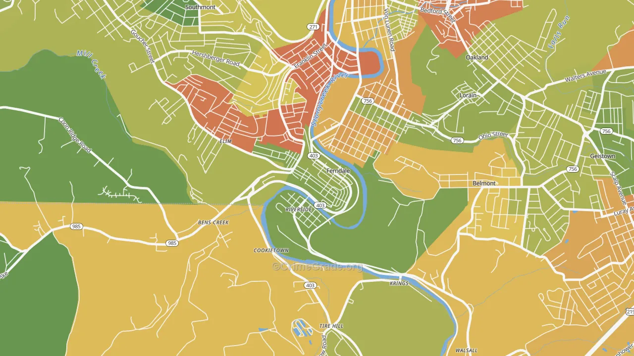 Ferndale, PA Map of Drug-Related Crime Rates