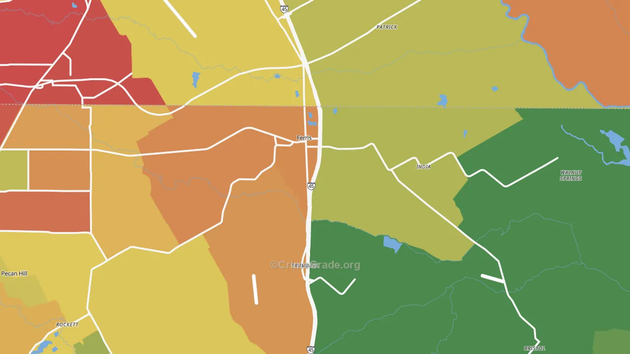 Ferris, TX Map of Drug-Related Crime Rates