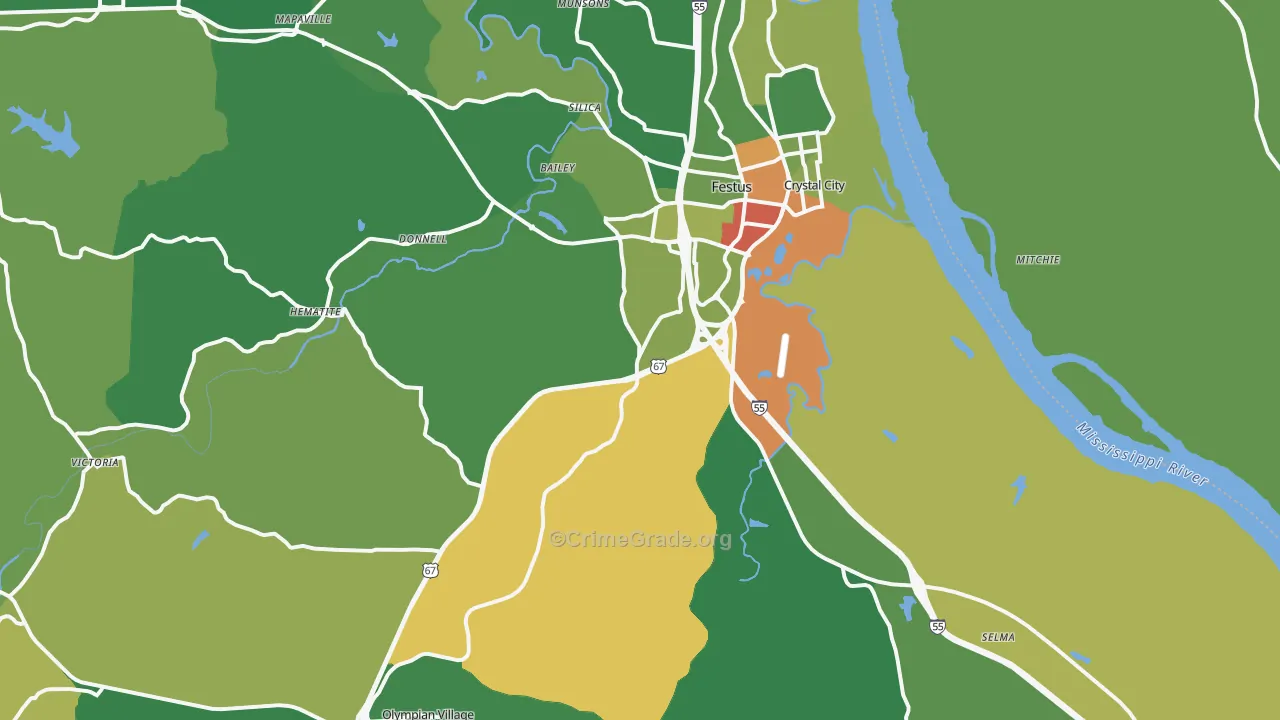 Festus, MO Map of Drug-Related Crime Rates