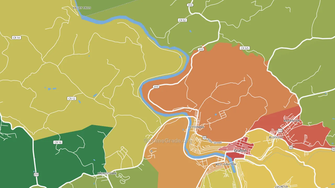 Fetterman, WV Map of Drug-Related Crime Rates