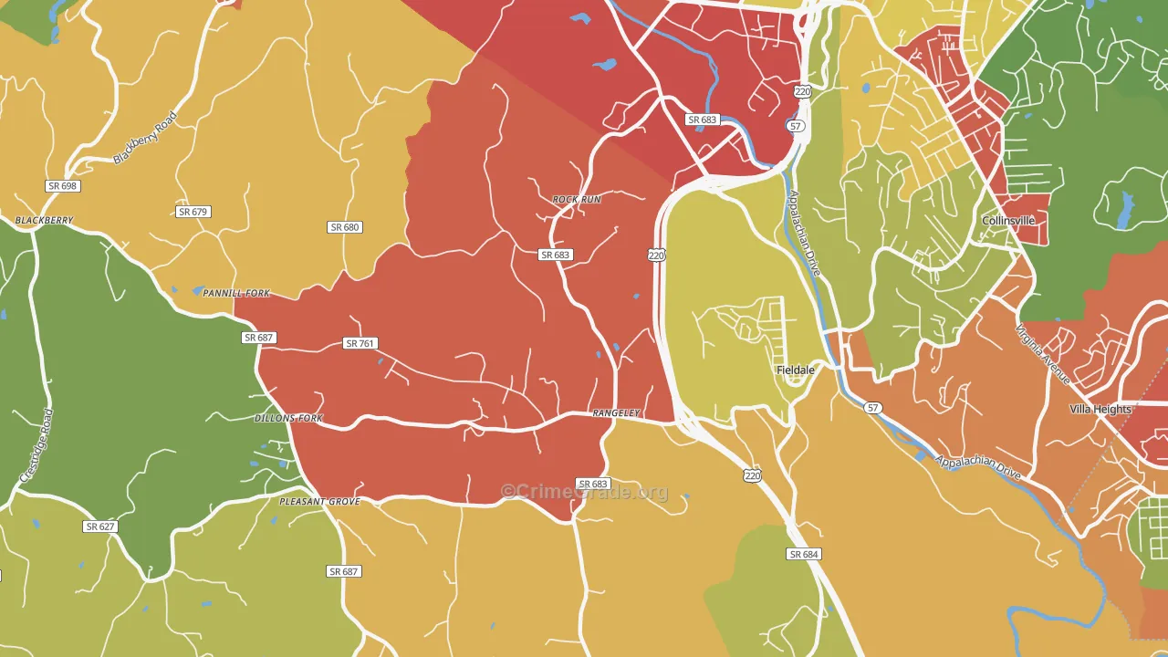 Fieldale, VA Map of Drug-Related Crime Rates