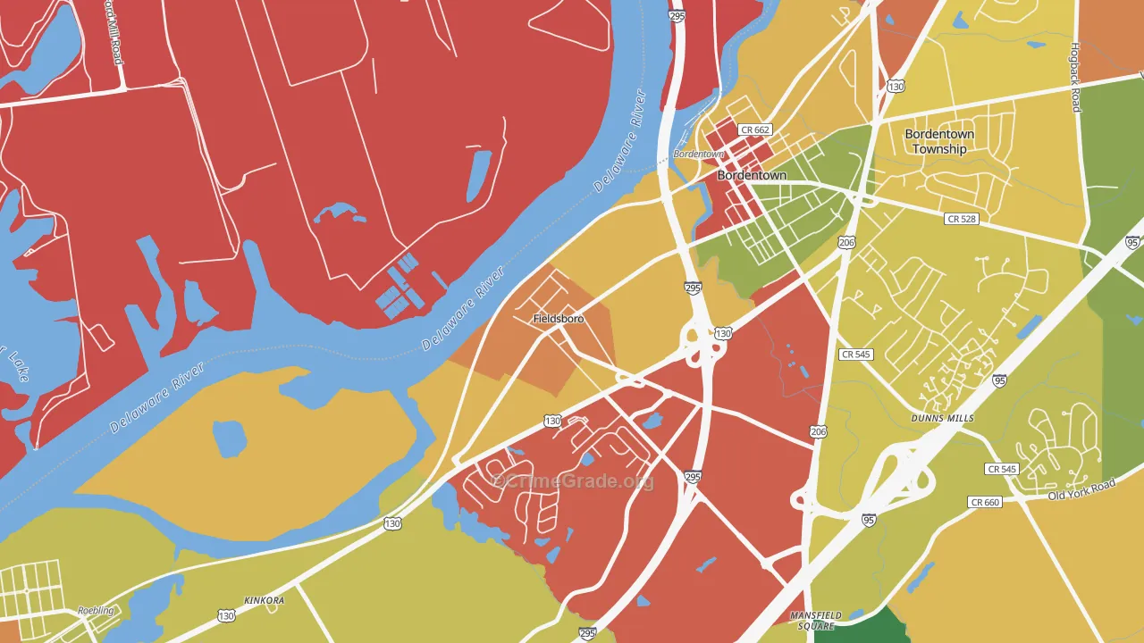 Fieldsboro, NJ Map of Drug-Related Crime Rates