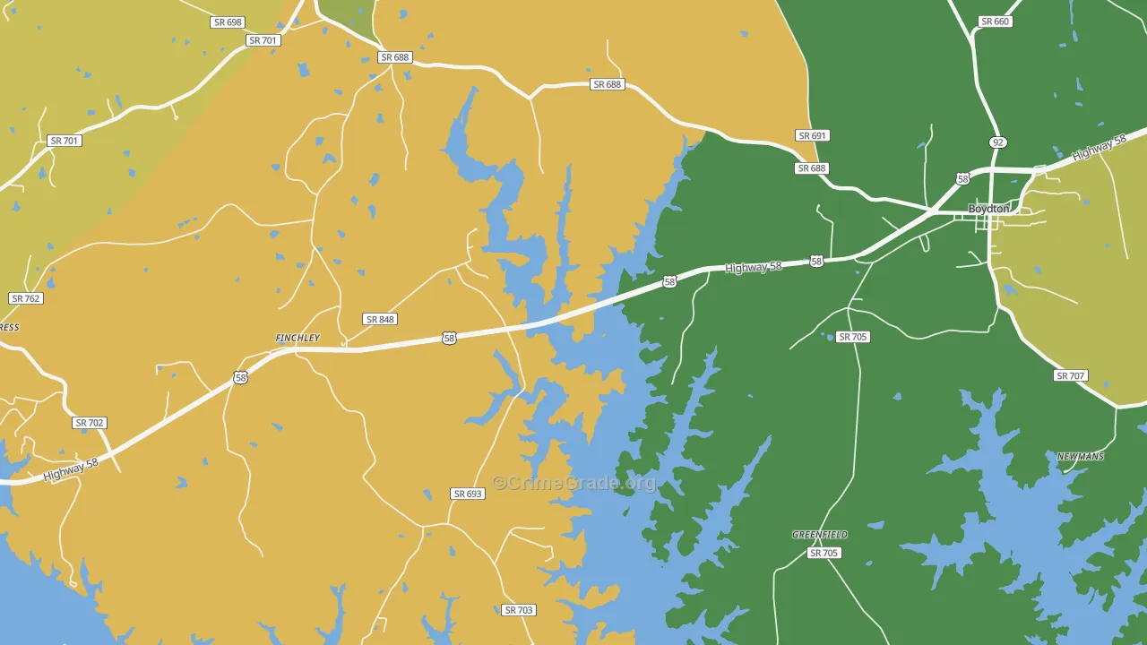Finchley, VA Map of Drug-Related Crime Rates