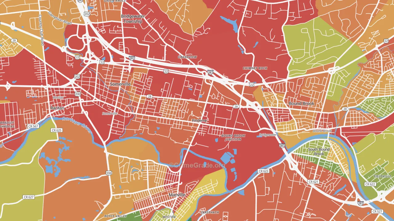 Finderne, NJ Map of Drug-Related Crime Rates