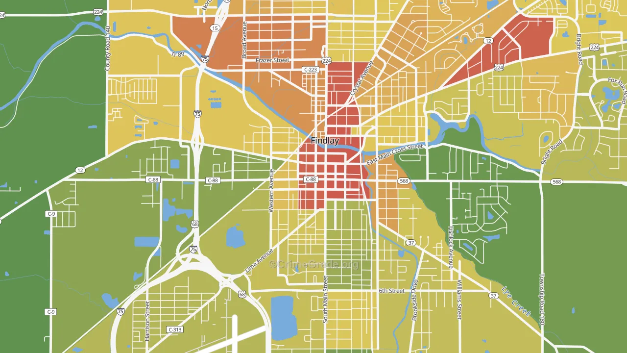 Findlay Downtown Historic District, Findlay, OH Map of Drug-Related Crime Rates