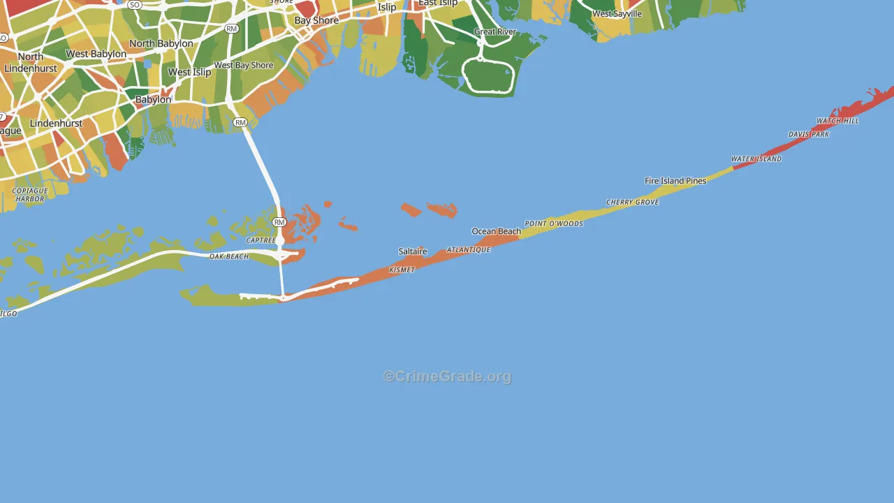 Fire Island, NY Map of Drug-Related Crime Rates