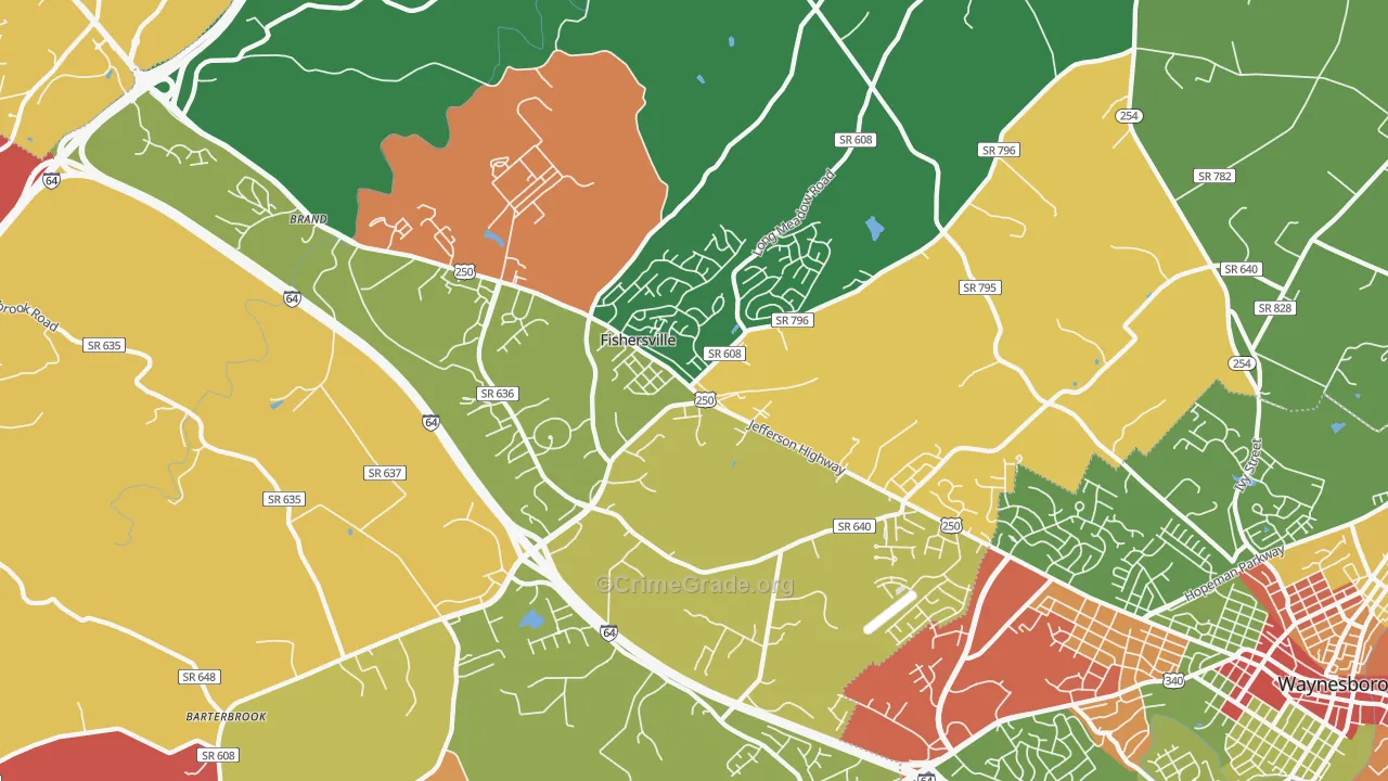 Fishersville, VA Map of Drug-Related Crime Rates