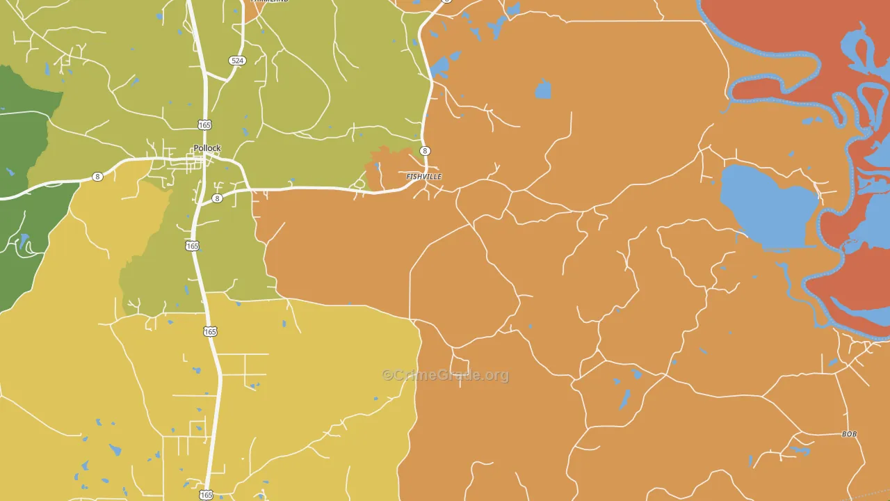 Fishville, LA Map of Drug-Related Crime Rates