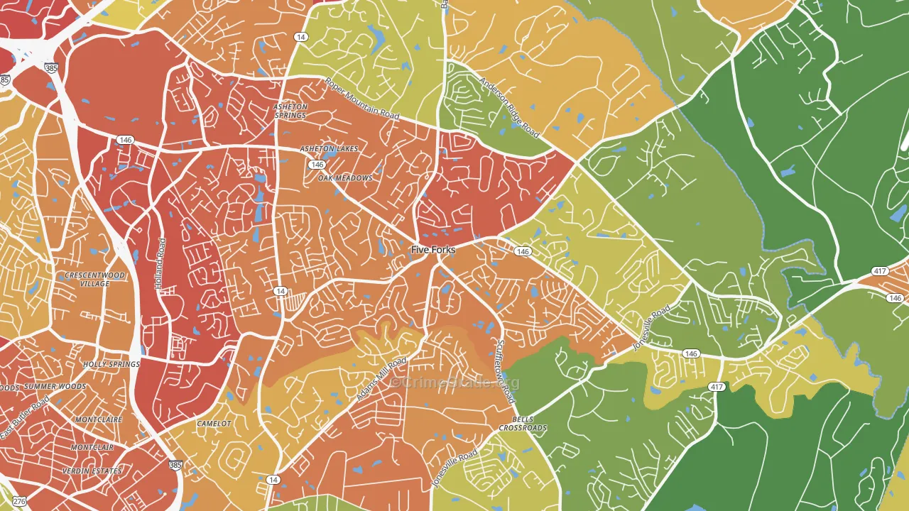 Five Forks, SC Map of Drug-Related Crime Rates