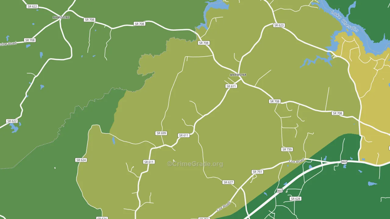 Five Forks, VA Map of Drug-Related Crime Rates