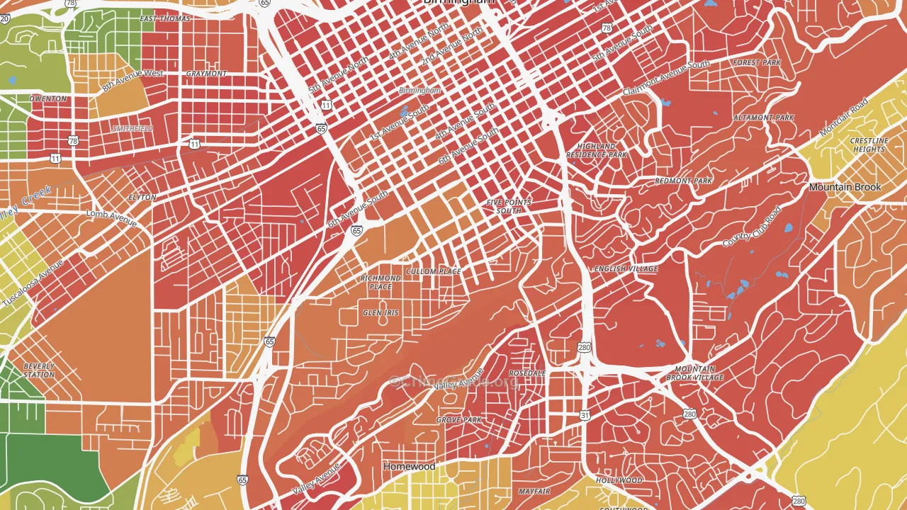 Five Points South, Birmingham, AL Map of Drug-Related Crime Rates