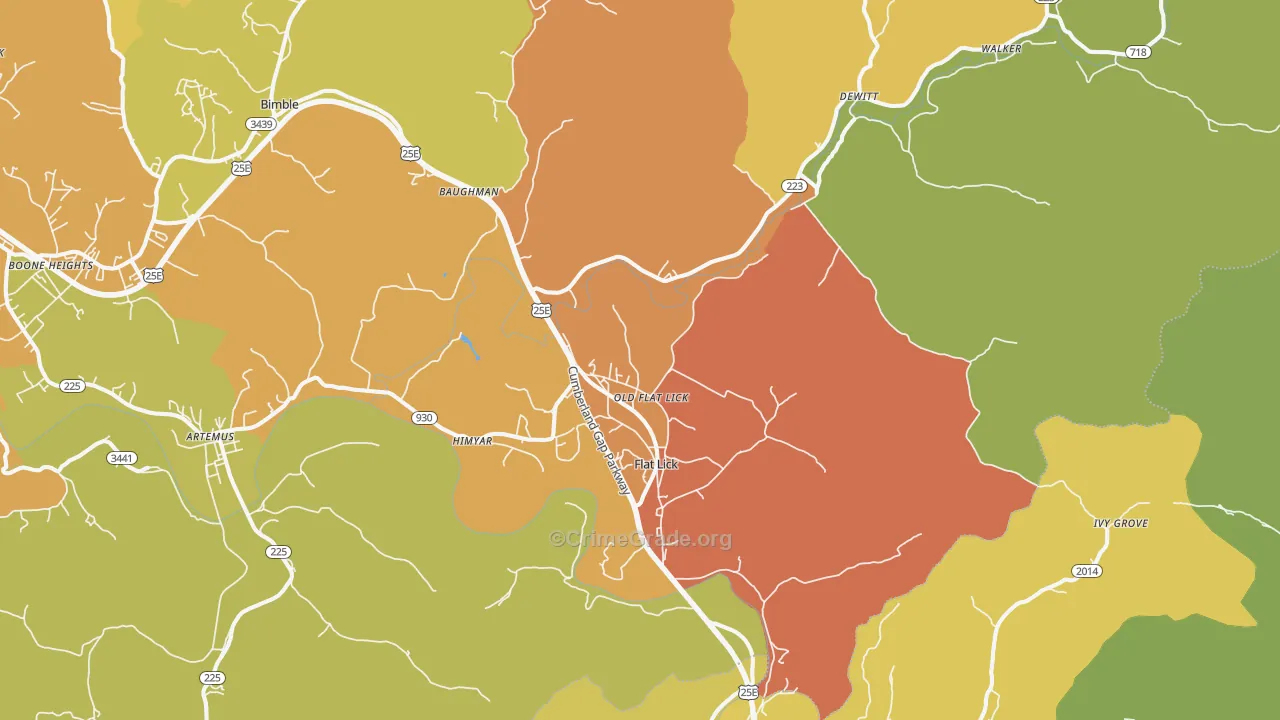 Flat Lick, KY Map of Drug-Related Crime Rates