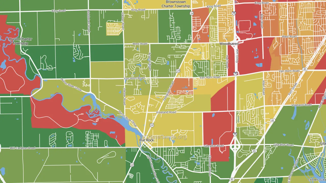 Flat Rock Area, Flat Rock, MI Map of Drug-Related Crime Rates